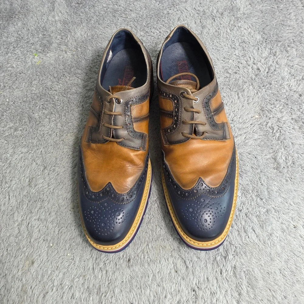 Pikolinos Wingtip Derby Lace UP Loafers Shoes Tan Navy Mens 40  7 Excellent‎